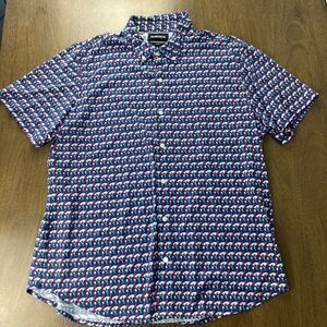 Bonobos Shirt Mens XL Blue Geometric Flamingo Slim Fit Button Up Short Sleeve